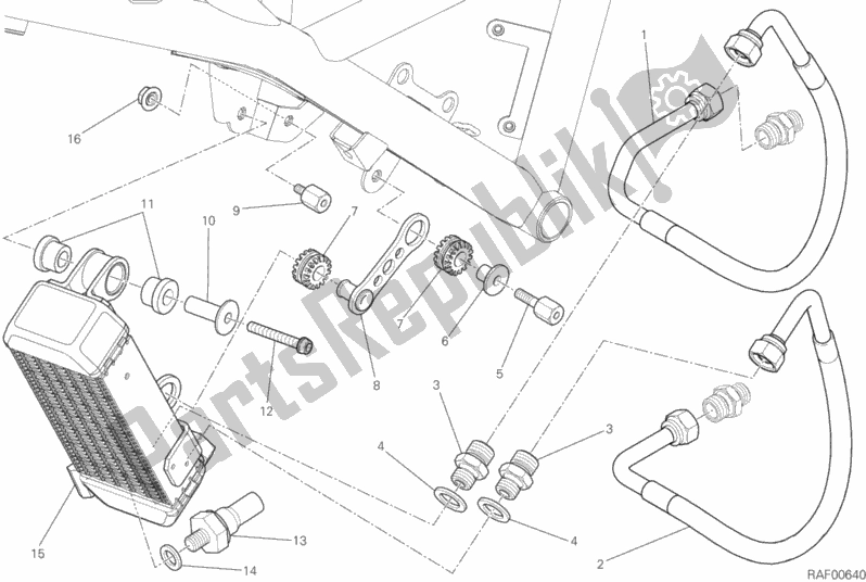 All parts for the Oil Cooler of the Ducati Scrambler Desert Sled Thailand USA 803 2020